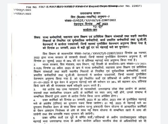 Uttarakhand: Good news! State government increased dearness allowance of government employees! DA issued to state employees and family pensioners with a four percent increase, read the mandate in the