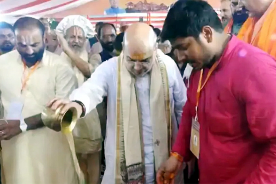 Home Minister Shah reached Bihar! Bhoomi Pujan was done for Janaki temple in Sitamarhi, said- this is the beginning of Bihar's fortune