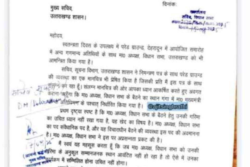 What kind of discipline is this? The invitation letter for the Independence Day program went viral! Questions raised- So was the dignity of the Uttarakhand Assembly Speaker not taken care of?