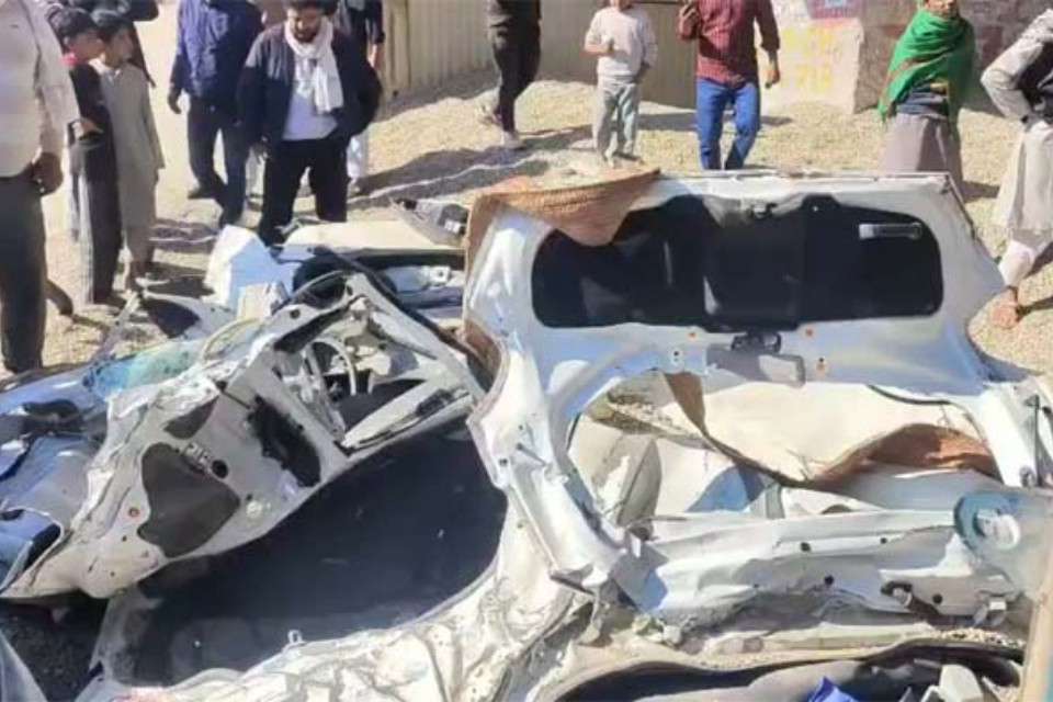 Horrific accident: A dumper overturned on a car, killing seven members of the same family while they were attending a funeral.