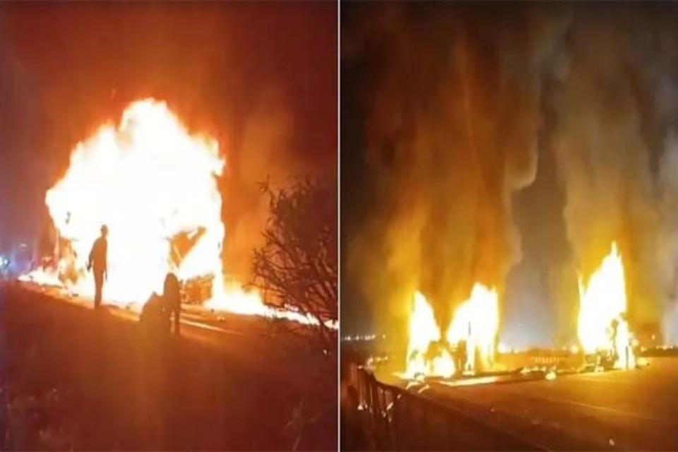 A horrifying accident: A road in Karnataka has become a crematorium! 12 passengers burned alive in a bus fire, horrified onlookers.